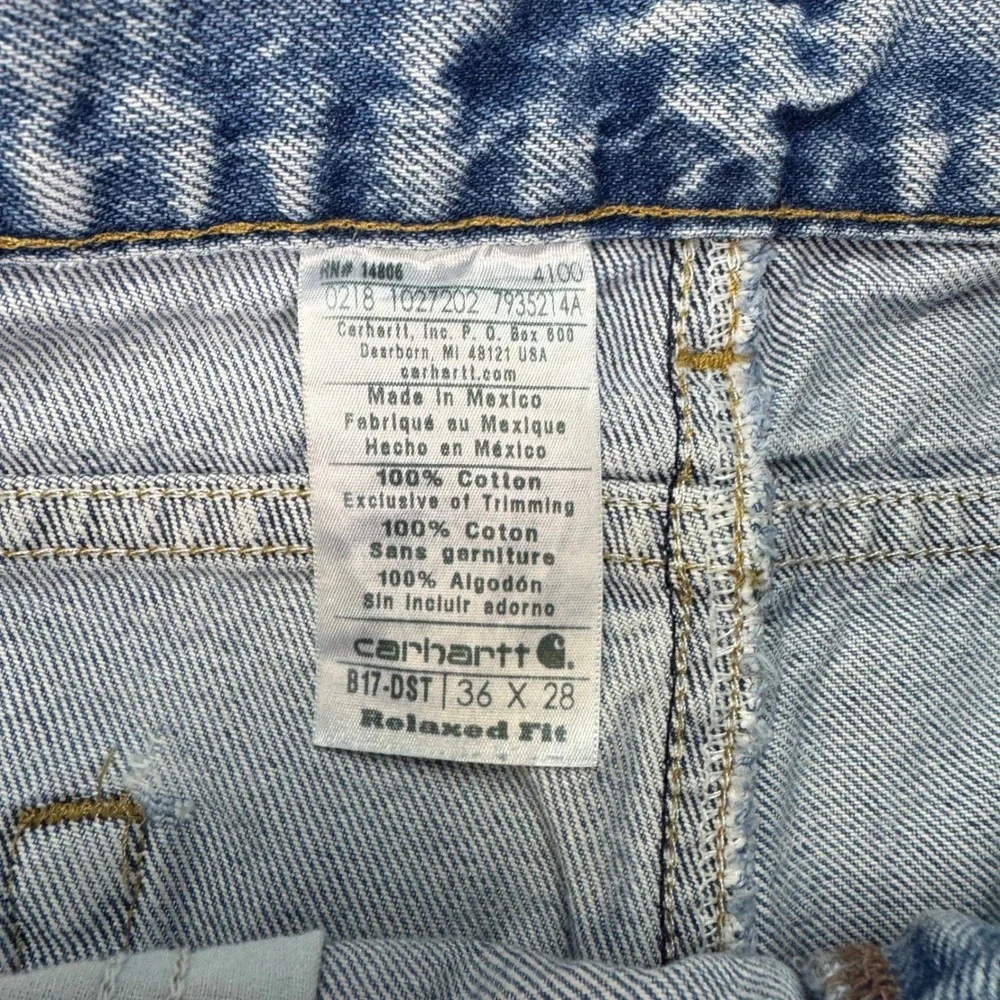 Carhartt B17-DST Jeans Mens 36x28 Blue Relaxed Fit Vintage Faded Workwear Denim